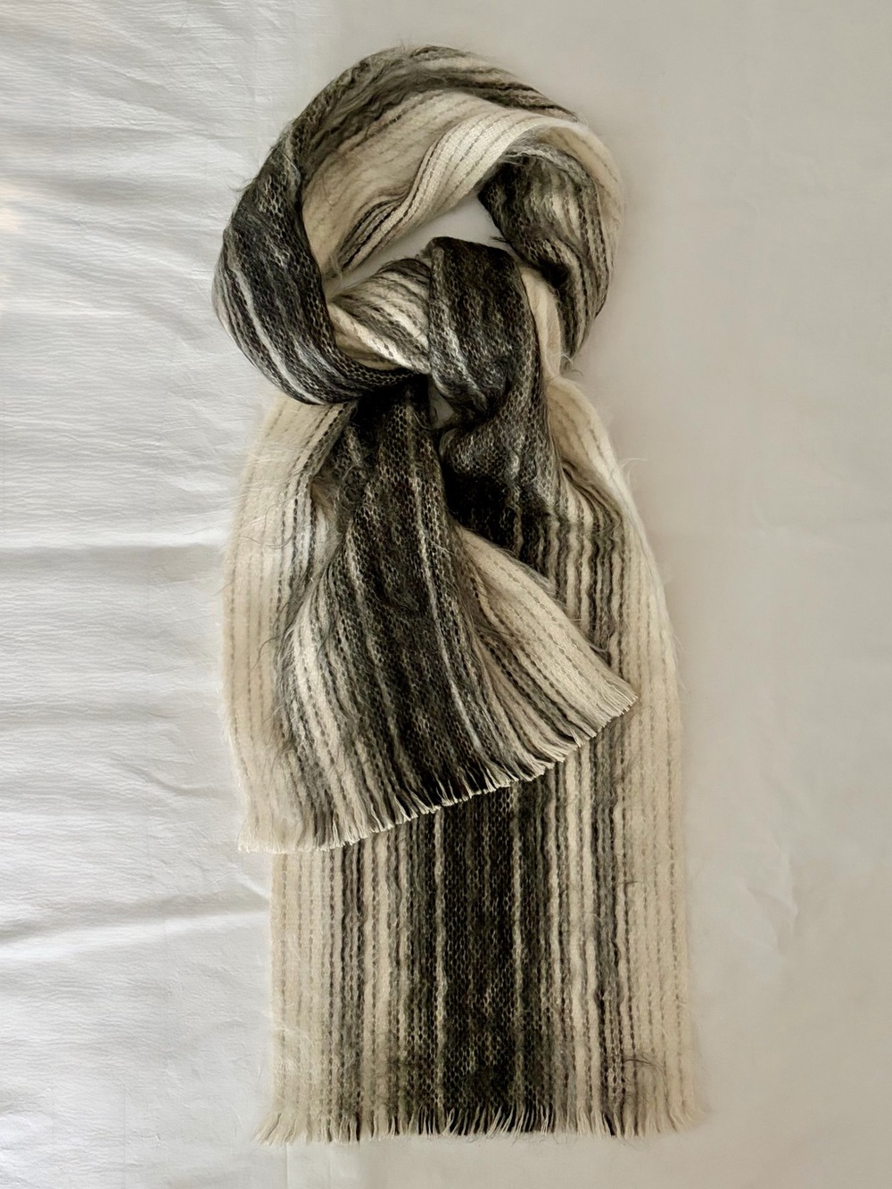 Striped Alpaca Wool Scarf in Cream and Black